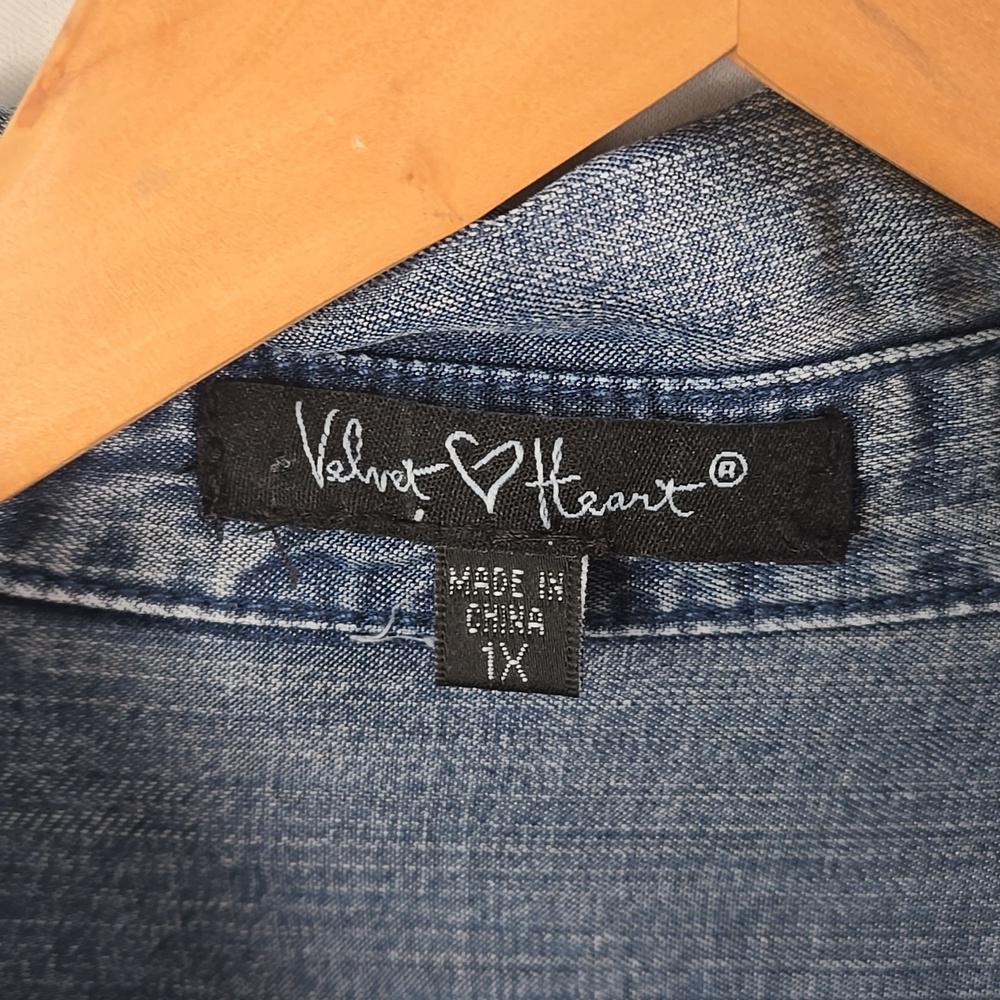 Velvet Heart Long Sleeve Denim Button Down Tiered Dress 1X Country Boho Western - Picture 4 of 11